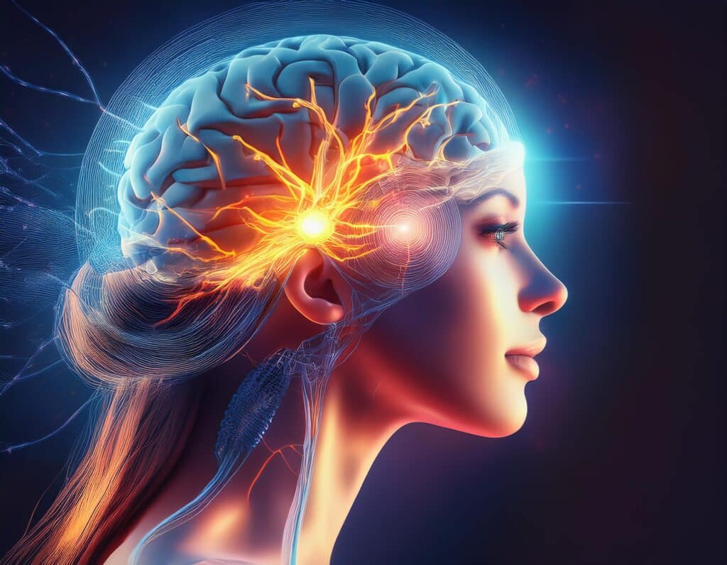 Neuroplasticiteit en Visuele Trainingstechnieken met Kim Rooms 2 Een abstracte illustratie die de verbinding tussen het brein en de ogen weergeeft 2
